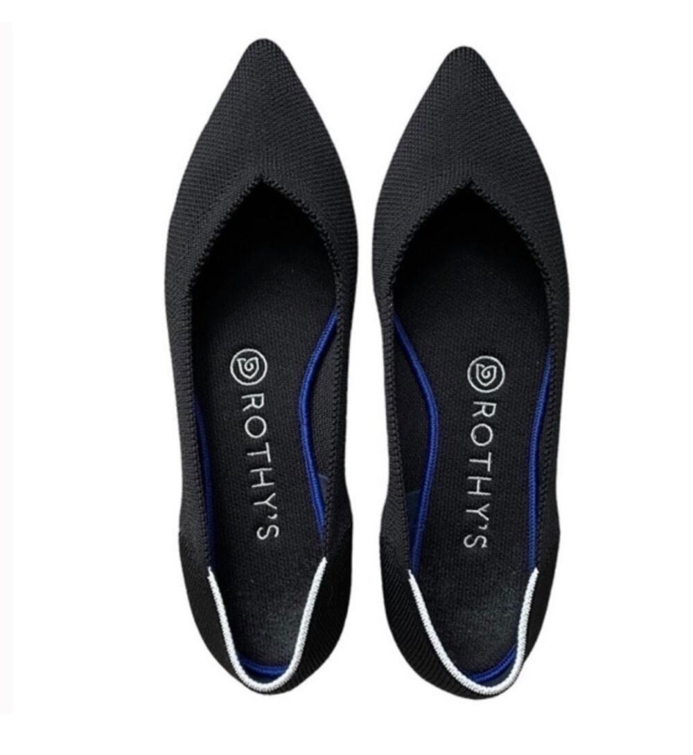 ROTHY'S - Black "The Point" flat w/ White Halo RARE Color Combo Size 9